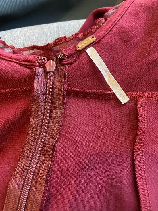 FP Movement by Free People Burgundy Square-Neck Ruffle Mini Dress - Picture 7 of 7